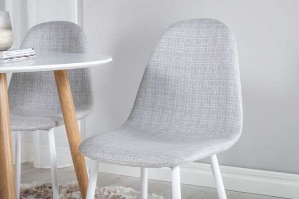 Imagine Plaza Runt Matbord - Ek-Look / Vit - ø100*H75 +Polar Dining Chair - White Legs - Light Grey Fabric _4