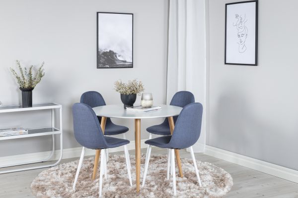 Imagine Plaza Runt Matbord - Ek-Look / Vit - ø100*H75 + Polar Dining Chair - White Legs - Blue Fabric _4