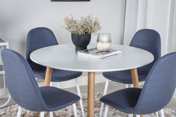 Imagine Plaza Runt Matbord - Ek-Look / Vit - ø100*H75 + Polar Dining Chair - White Legs - Blue Fabric _4