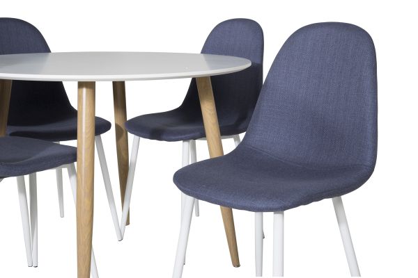 Imagine Plaza Runt Matbord - Ek-Look / Vit - ø100*H75 + Polar Dining Chair - White Legs - Blue Fabric _4