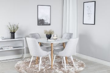 Imagine Vă rugăm să traduceți complet Plaza Runt Matbord - Ek-Look / Vit - ø100*H75 + Velvet Deluxe Dining Chair - White Legs - Light Grey Fabric _4