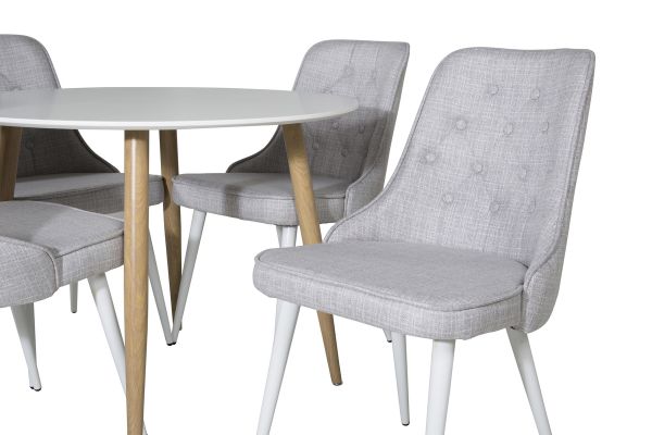 Imagine Vă rugăm să traduceți complet Plaza Runt Matbord - Ek-Look / Vit - ø100*H75 + Velvet Deluxe Dining Chair - White Legs - Light Grey Fabric _4