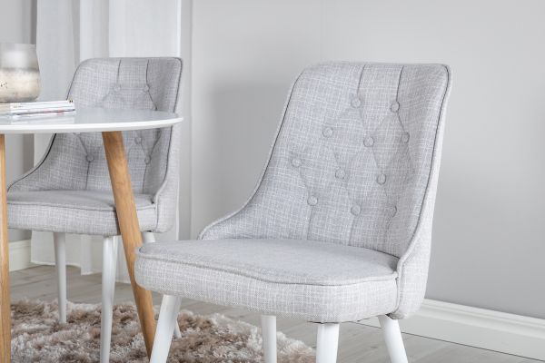 Imagine Vă rugăm să traduceți complet Plaza Runt Matbord - Ek-Look / Vit - ø100*H75 + Velvet Deluxe Dining Chair - White Legs - Light Grey Fabric _4