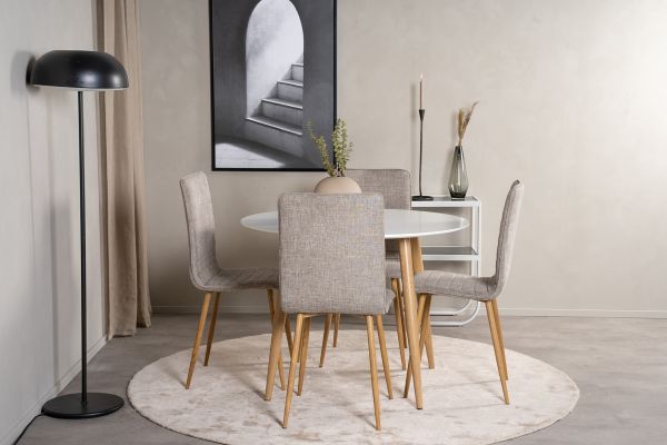 Imagine Plaza Runt Matbord - Ek-Look / Vit - ø100*H75 + Windu Lyx Dining Chair - Oak-Look / Light Grey _4