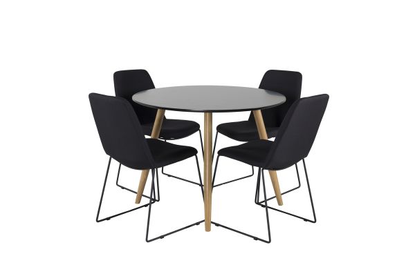 Imagine Plaza Runt Matbord - Ek-Look / Svart - ø100*H75 +Muce Dining Chair - Black Legs - Black Fabric _4