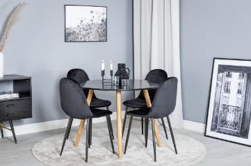 Imagine Plaza Runt Matbord - Ek-Look / Negru - ø100*H75 + Polar Scaun de dining - Picioare negre / Catifea neagra _4