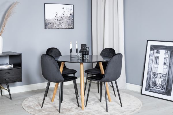 Imagine Plaza Runt Matbord - Ek-Look / Negru - ø100*H75 + Polar Scaun de dining - Picioare negre / Catifea neagra _4