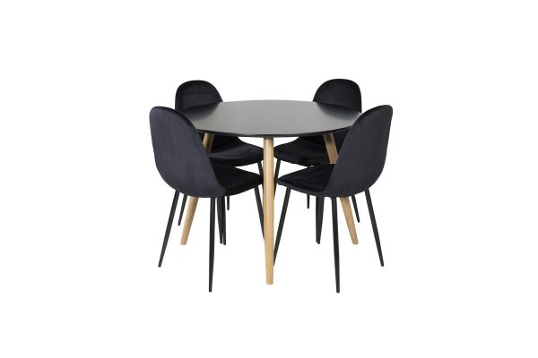 Imagine Plaza Runt Matbord - Ek-Look / Negru - ø100*H75 + Polar Scaun de dining - Picioare negre / Catifea neagra _4