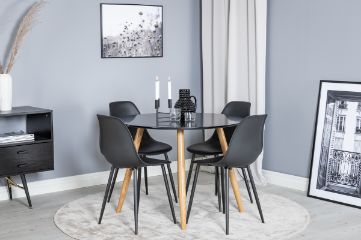 Imagine Plaza Runt Matbord - Ek-Look / Svart - ø100*H75 + Polar Plastic Dining Chair - Black Legs / Black Plastic _4