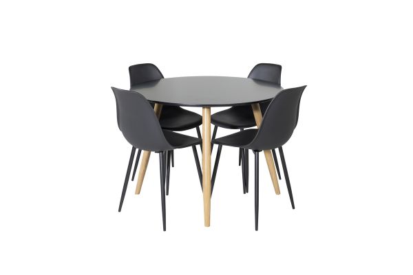 Imagine Plaza Runt Matbord - Ek-Look / Svart - ø100*H75 + Polar Plastic Dining Chair - Black Legs / Black Plastic _4