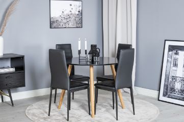 Imagine Vă rugăm să traduceți complet:

Masa de dining Plaza Runt - Ek-Look / Negru - ø100*H75 + Scaun de dining cu spate înalt Slim - Picioare negre - Piele neagră _4