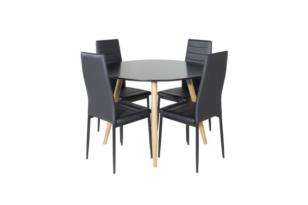 Imagine Vă rugăm să traduceți complet:

Masa de dining Plaza Runt - Ek-Look / Negru - ø100*H75 + Scaun de dining cu spate înalt Slim - Picioare negre - Piele neagră _4