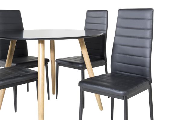 Imagine Vă rugăm să traduceți complet:

Masa de dining Plaza Runt - Ek-Look / Negru - ø100*H75 + Scaun de dining cu spate înalt Slim - Picioare negre - Piele neagră _4