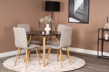 Imagine Vă rugăm să traduceți complet Plaza Runt Matbord - Ek-Look / Svart - ø100*H75 +Windu Lyx Dining Chair - Oak-Look / Light Grey _4