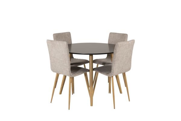 Imagine Vă rugăm să traduceți complet Plaza Runt Matbord - Ek-Look / Svart - ø100*H75 +Windu Lyx Dining Chair - Oak-Look / Light Grey _4