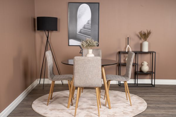 Imagine Vă rugăm să traduceți complet Plaza Runt Matbord - Ek-Look / Svart - ø100*H75 +Windu Lyx Dining Chair - Oak-Look / Light Grey _4