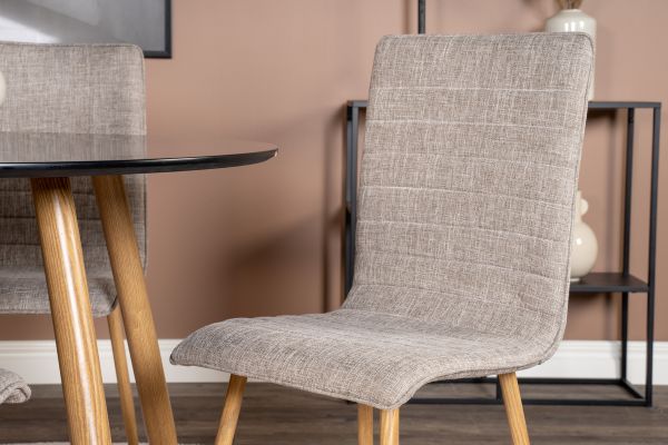 Imagine Vă rugăm să traduceți complet Plaza Runt Matbord - Ek-Look / Svart - ø100*H75 +Windu Lyx Dining Chair - Oak-Look / Light Grey _4