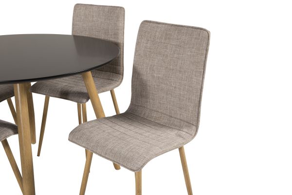 Imagine Vă rugăm să traduceți complet Plaza Runt Matbord - Ek-Look / Svart - ø100*H75 +Windu Lyx Dining Chair - Oak-Look / Light Grey _4