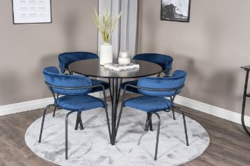 Imagine Plaza Runt Matbord - Svart / Svart - ø100*H75 +Arrow armchair - Black Legs - Blue Velvet _4