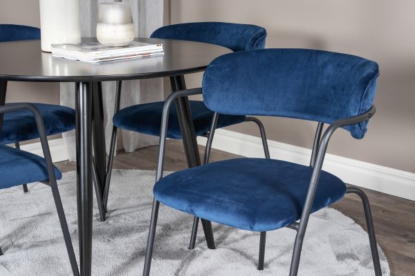 Imagine Plaza Runt Matbord - Svart / Svart - ø100*H75 +Arrow armchair - Black Legs - Blue Velvet _4