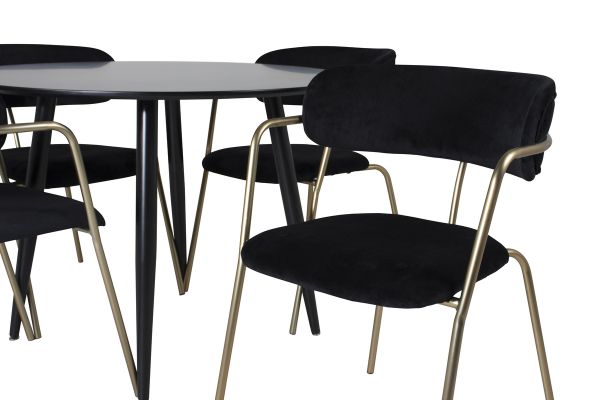 Imagine Plaza Runt Matbord - Negru / Negru - ø100*H75 + Scaun Arrow - Picioare din Alama - Catifea Neagra _4