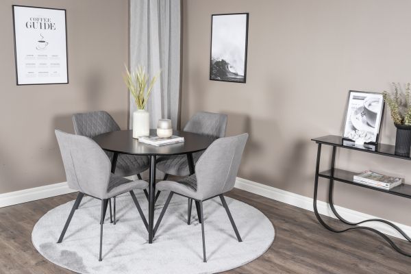 Imagine Vă rugăm să traduceți complet Plaza Runt Matbord - Svart / Svart - ø100*H75 +Gemma Dining Chair - Black Legs - Grey Fabric _4