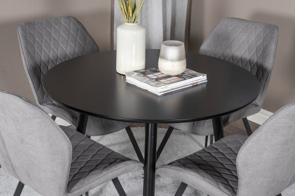 Imagine Vă rugăm să traduceți complet Plaza Runt Matbord - Svart / Svart - ø100*H75 +Gemma Dining Chair - Black Legs - Grey Fabric _4