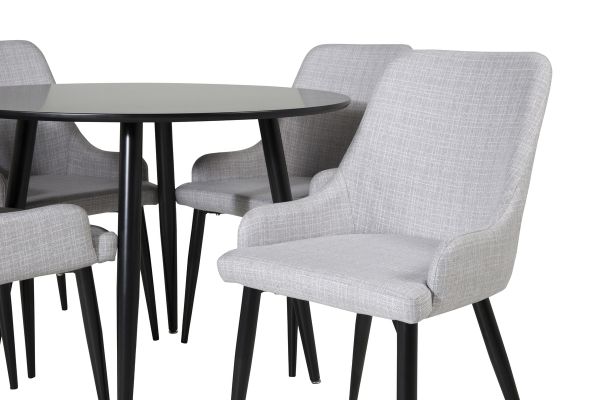 Imagine Vă rugăm să traduceți complet:

Plaza Runt Matbord - Negru / Negru - ø100*H75 +Plaza Dining chair - Picioare negre - Țesătură gri deschis _4