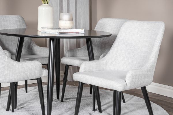 Imagine Vă rugăm să traduceți complet:

Plaza Runt Matbord - Negru / Negru - ø100*H75 +Plaza Dining chair - Picioare negre - Țesătură gri deschis _4