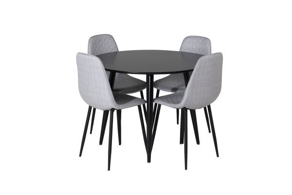 Imagine Plaza Runt Matbord - Svart / Svart - ø100*H75 +Polar Diamond Dining Chair - Black Legs - Grey Fabric _4