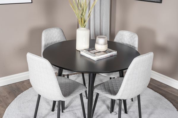 Imagine Plaza Runt Matbord - Svart / Svart - ø100*H75 +Polar Diamond Dining Chair - Black Legs - Grey Fabric _4