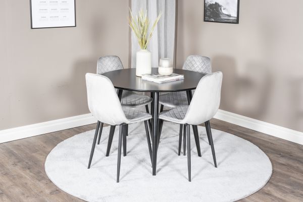 Imagine Plaza Runt Matbord - Svart / Svart - ø100*H75 +Polar Diamond Dining Chair - Black Legs - Grey Velvet _4