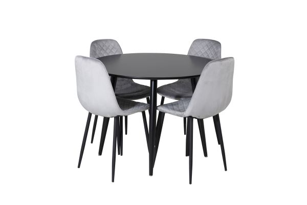 Imagine Plaza Runt Matbord - Svart / Svart - ø100*H75 +Polar Diamond Dining Chair - Black Legs - Grey Velvet _4