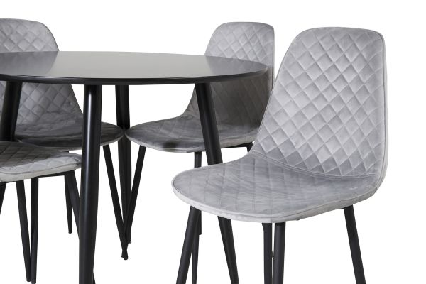 Imagine Plaza Runt Matbord - Svart / Svart - ø100*H75 +Polar Diamond Dining Chair - Black Legs - Grey Velvet _4