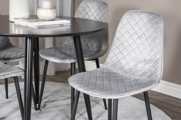 Imagine Plaza Runt Matbord - Svart / Svart - ø100*H75 +Polar Diamond Dining Chair - Black Legs - Grey Velvet _4