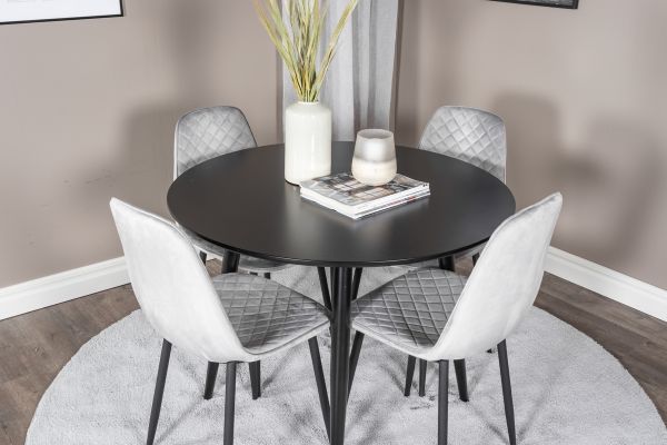 Imagine Plaza Runt Matbord - Svart / Svart - ø100*H75 +Polar Diamond Dining Chair - Black Legs - Grey Velvet _4