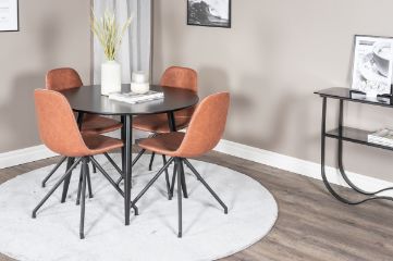 Imagine Plaza Runt Matbord - Svart / Svart - ø100*H75 +Polar Dining Chair with Spin function - black Legs - Brown PU - White Stitches _4