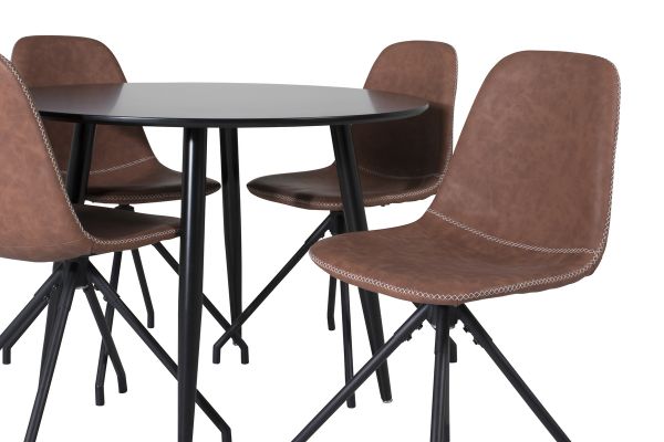 Imagine Plaza Runt Matbord - Svart / Svart - ø100*H75 +Polar Dining Chair with Spin function - black Legs - Brown PU - White Stitches _4