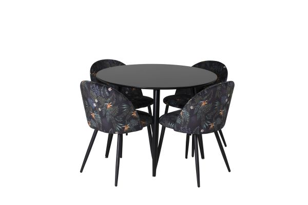 Imagine Vă rugăm să traduceți complet Plaza Runt Matbord - Negru / Negru - ø100*H75 + Scaun pentru masă - tesatura Black Flower Velvet _4