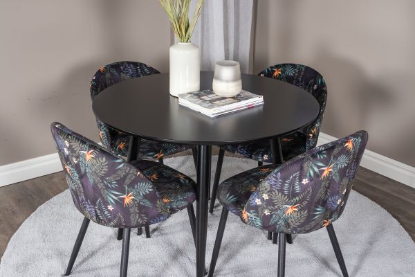 Imagine Vă rugăm să traduceți complet Plaza Runt Matbord - Negru / Negru - ø100*H75 + Scaun pentru masă - tesatura Black Flower Velvet _4