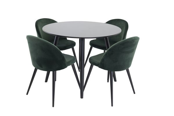 Imagine Plaza Runt Matbord - Svart / Svart - ø100*H75 +Velvet Dining Chair - Green / Black _4