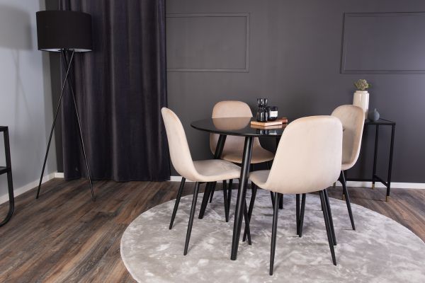 Imagine Plaza Runt Matbord - Svart / Svart - ø100*H75 +Polar Dining Chair - Black legs / Beige  Velvet _4