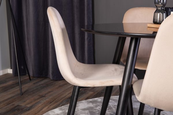 Imagine Plaza Runt Matbord - Svart / Svart - ø100*H75 +Polar Dining Chair - Black legs / Beige  Velvet _4