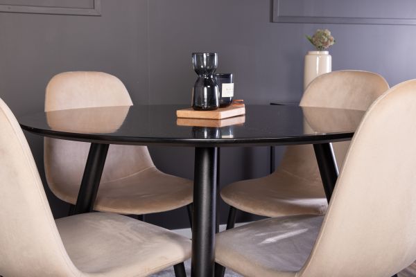 Imagine Plaza Runt Matbord - Svart / Svart - ø100*H75 +Polar Dining Chair - Black legs / Beige  Velvet _4