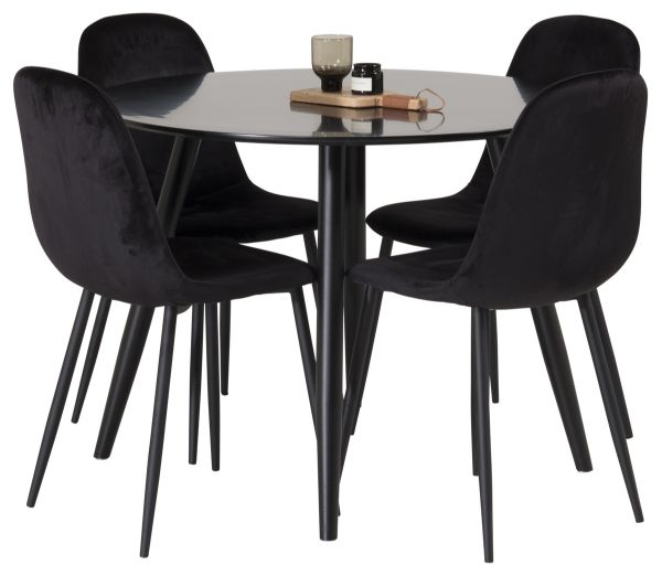 Imagine Vă rugăm să traduceți complet Plaza Runt Matbord - Negru / Negru - ø100*H75 + Scandinavian Dining Chair - Picioare Negre / Catifea Neagră _4