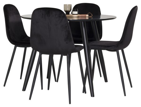 Imagine Vă rugăm să traduceți complet Plaza Runt Matbord - Negru / Negru - ø100*H75 + Scandinavian Dining Chair - Picioare Negre / Catifea Neagră _4