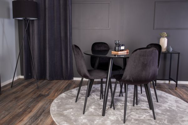 Imagine Vă rugăm să traduceți complet Plaza Runt Matbord - Negru / Negru - ø100*H75 + Scandinavian Dining Chair - Picioare Negre / Catifea Neagră _4