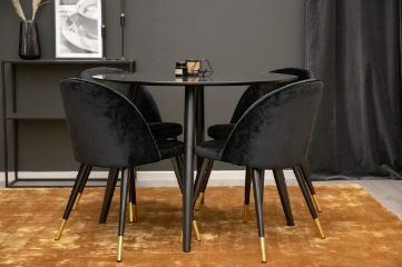 Imagine Plaza Runt Matbord - Svart / Svart - ø100*H75 +Velvet Dining Chair Brass - Black / Black _4