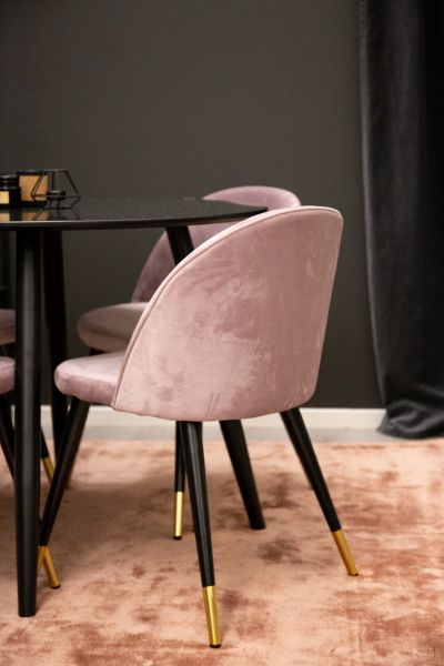 Imagine Vă rugăm să traduceți complet Plaza Runt Matbord - Svart / Svart - ø100*H75 + Velvet Dining Chair Brass - Pink / Black _4