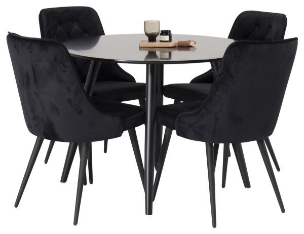 Imagine Vă rugăm să traduceți complet Plaza Runt Matbord - Svart / Svart - ø100*H75 +Velvet Deluxe Dining Chair - Black legs / Black velvet _4